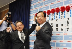 共産党志位和夫委員長（右）と小池晃副委員長。東京・渋谷区の党本部。（撮影／編集部）