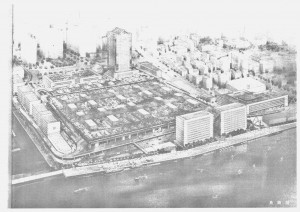 築地市場再整備基本計画中の完成後の築地新市場のイメージ図。(撮影/永尾俊彦)